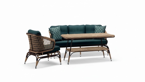 Moderne Gartenmöbel Luxus Sofagarnitur ofa 3 Sitzer Grün Sessel Couchtisch