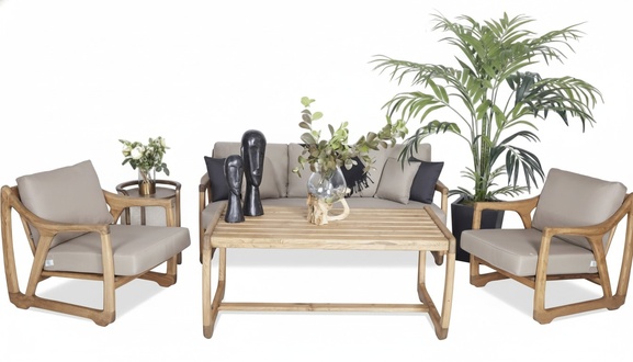 Moderne Gartenmöbel Set Sofagarnitur 3+1+1 Sitzer Designer Esstisch Tisch