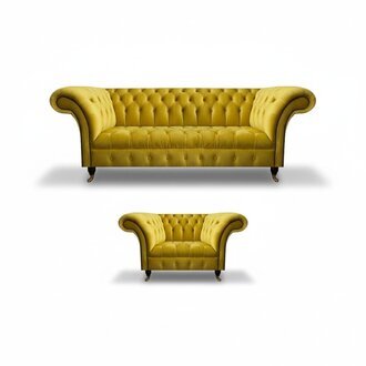 Moderne Gelbe Chesterfield Polstergarnitur Edler 3-Sitzer Textilsessel
