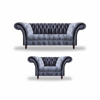 Klassisch Graue Chesterfield Möbel Wohnzimmer Einrichtung 2x Edle Sofas