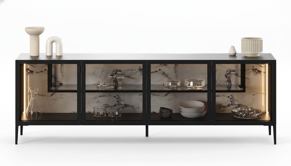 Moderne graue Konsol aus Holz mit Glas für Wohnzimmer und Flur