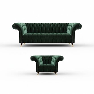 Klassisch Grüne Chesterfield SItzgarnitur Komplette Couchen Sessel 2tlg