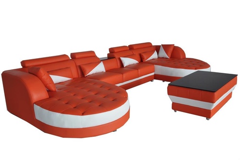 Ledersofa Sofa mit USB,Wohnlandschaft Ecksofa Garnitur Design Modern Sofa K5009C