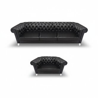 Moderne Schwarze Chesterfield Polstermöbel Exklusives Ledersofa Sessel