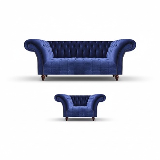 Moderne Sitzgruppe 2tlg Sofa Dreisitzer mit Sessel Chesterfield Sofagarnitur