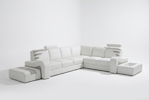 Moderne Sofa Eckgarnitur L Form Polster Sitz Ecke Dekor Couch + Hocker