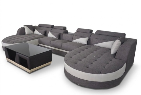 Moderne Textil Couch + USB Anschluss + Couchtisch Wohnlandschaft U förmige Ecke