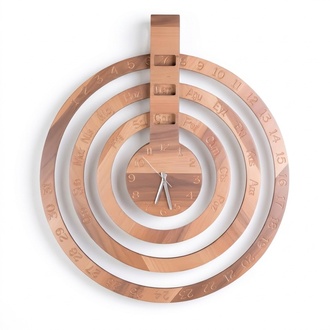 Moderne Wanduhr aus Holz in Beige, elegantes minimalistisches Design