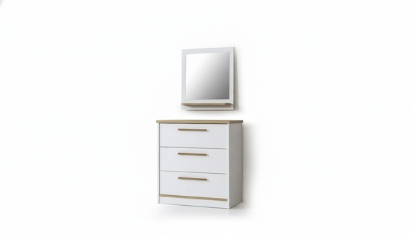 Moderne Weiße 3-Schubladen Kommode Designer Quadratischer Spiegel 2tlg
