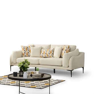 Moderne Zweisitzer Sofa 2 Sitzer Couch Polstersofa Beige Stoffsofa