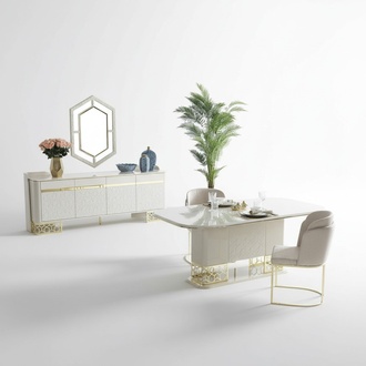 Modernen Esszimmer Set Möbel Esstisch 4x Stühle Anrichte Kommode 6tlg