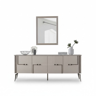 Moderner Esszimmer Set Designer Sideboard 4-türig Luxus Spiegel 2tlg