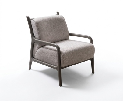 Moderner grauer Sessel aus Textil mit Holzrahmen