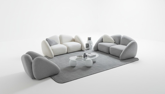 Moderner grauer Wohnzimmer Set aus Textil und Holz