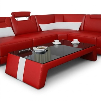 Moderner Wohnzimmer Couchtisch Tisch Beistell Glas Polster Leder Tische