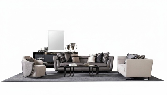 Moderner Wohnzimmer Set aus Textil in Grau mit Holzrahmen