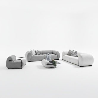 Moderner Wohnzimmer Set aus Textil und Holz in Grau
