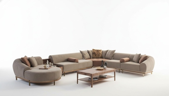Modernes Beiges Ecksofa U-Form Wohnlandschaft Wohnzimmer Luxus Sofas
