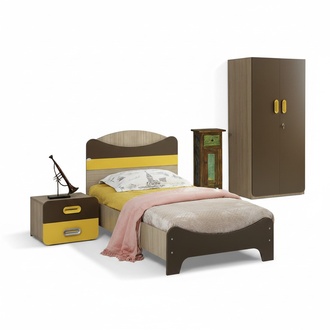 Modernes Bett Kopfteil Nachttisch Design Gelb Braun Akzente Schlafzimmer Möbel