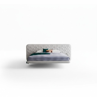 Modernes Bett Weiß Polster Kreis Quilted Design Minimalistisch Schlafzimmer