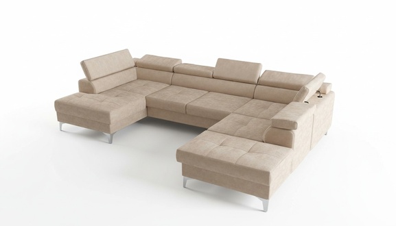 Modernes Design Polsterung Couch Wohnzimmer Ecksofa U-Form Leder Holz Neu