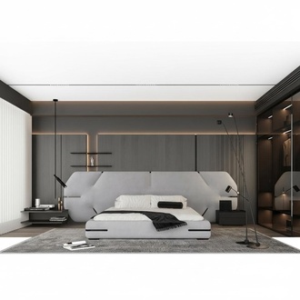 Modernes graues Bett mit elegantem Kopfteil und stilvollem Design Schlafzimmer