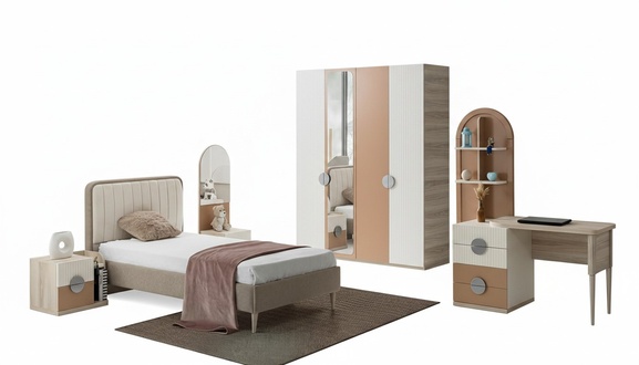 Modernes Jugendzimmer Set mit Bett Kleiderschrank Schreibtisch und Nachttisch