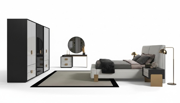 Modernes Schlafzimmer Set Doppelbett 2x Nachttische Schminktisch 6tlg