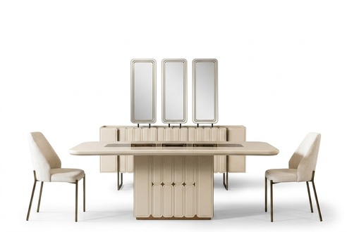 Modernes Weißes Esszimmer Set Esstisch Sideboard Stühle x3 Spiegel 9tlg
