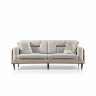 Modernes Weißes Luxus Sofa Dreisitzer Wohnzimmer Couch 3-Sitzer Holz