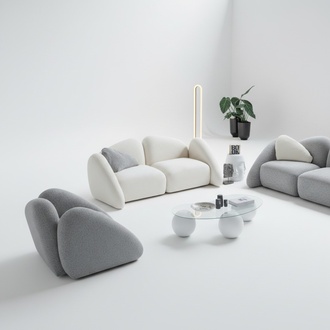 Modernes Wohnzimmer Set aus Textil in Weiß