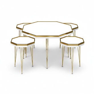 Modernes Wohnzimmer-Set in Weiß mit MDF und Edelstahl