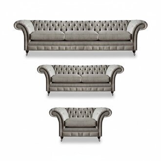 Möbel Sitzmöbel Komplett Set 3tlg Sofas Neu Grau Sessel Wohnzimmer Chesterfield