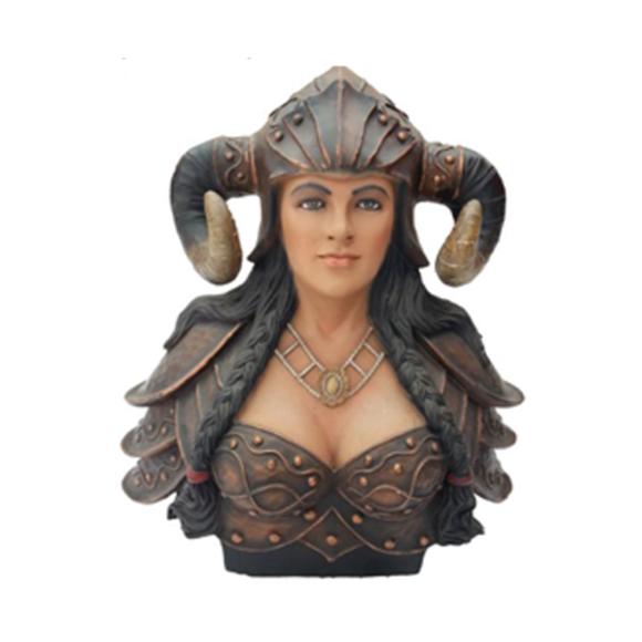 Büste Eines Kriegers in Einem Helm mit Hörnern Statue Wikinger Statuen