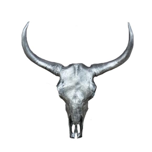 Silberner Bullenschädel Stierkopf Wand Skulpturen Höhe 60 cm Deko