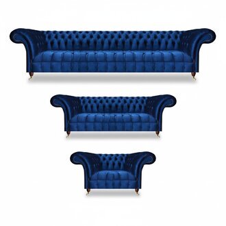 Neu Sofa Set 3tlg Luxus Blau Komplett Chesterfield Wohnzimmer Polstermöbel