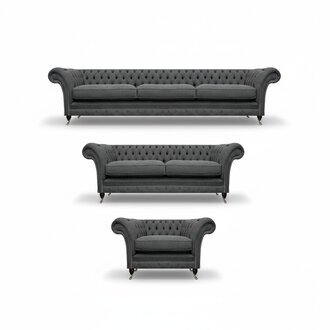 Neu Sofagarnitur Grau Komplett 2x Sofas Luxus Sessel Chesterfield Polstermöbel