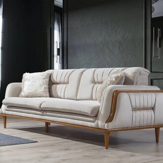 Modernes Weißes Luxus Sofa Dreisitzer Wohnzimmer Couch 3-Sitzer Holz