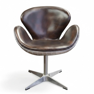 Ohrensessel Eggchair Leder Braun Metall Egg Chair Flieger Club Sessel silber