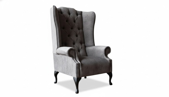Ohrensessel Sessel Grau Design Polster Samt Couch Chesterfield Textil