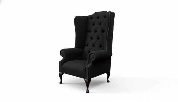 Ohrensessel Sessel Sitzer Schwarz Design Polster Chesterfield Textil