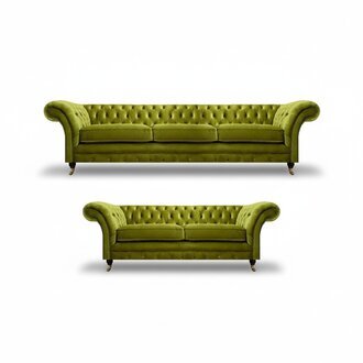 Olivengrüne Chesterfield Sofagarnitur Wohnzimmer Komplette Textil Möbel