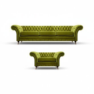 Olivengrünes Chesterfield Stoffsofa Luxuriöser Wohnzimmer Textil Sessel