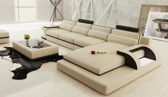 Ecksofa Garnitur Polster Sofa Couch Wohnlandschaft Sitz Eck Textil Leder