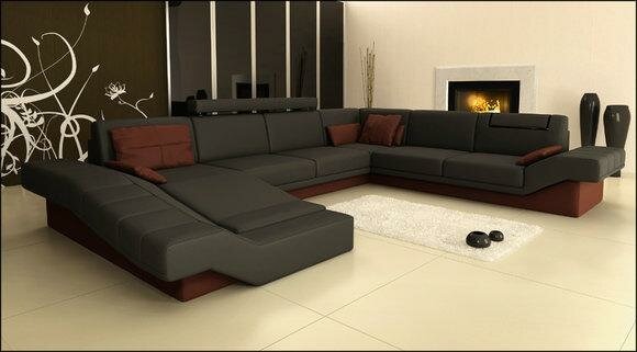 Ecksofa Sofa Couch Polster Leder Garnitur Schwarz Wohnlandschaft Ecke Wohn