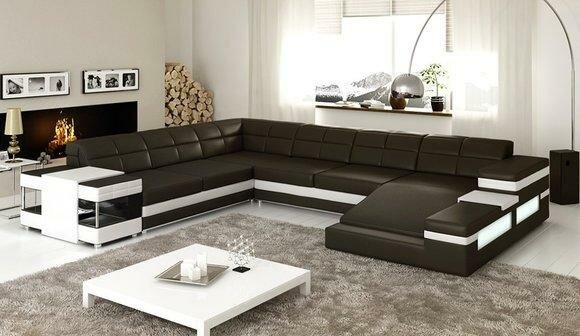 Ecksofa Sofa Couch Polster Leder Modern Garnitur Wohnlandschaft Ecke Wohn