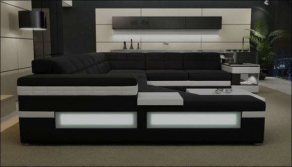 Ecksofa Sofa Couch Polster Leder Garnitur Wohnlandschaft Ecke Wohn Black PH3006