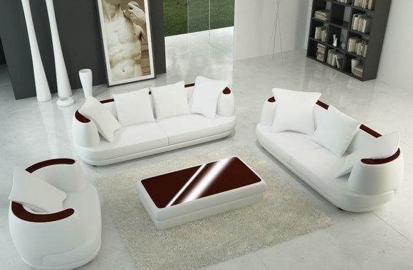 Ledersofa Sofagarnitur Designer Mischung aus Modern & Klassik 3+2+1
