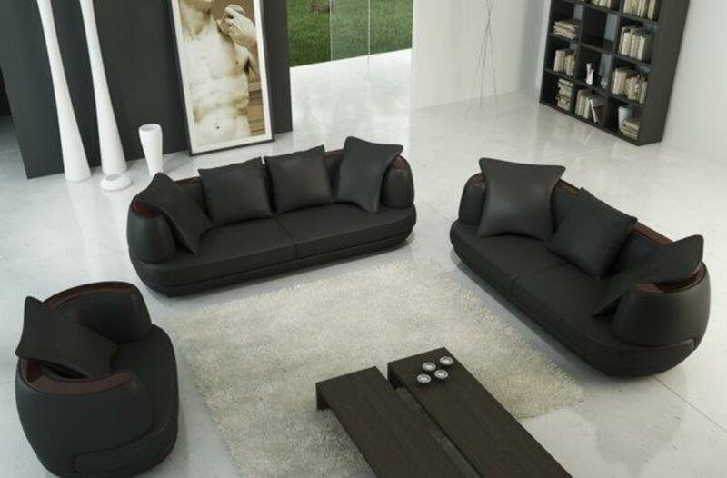 Sofagarnitur Couch Polster Leder Sofa 3+2+1 Klassische Couchen Royal Sitz Black