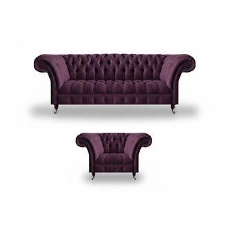 Perfekte Chesterfield Designer Möbel Luxus Lila Dreisitzer Einsitzer